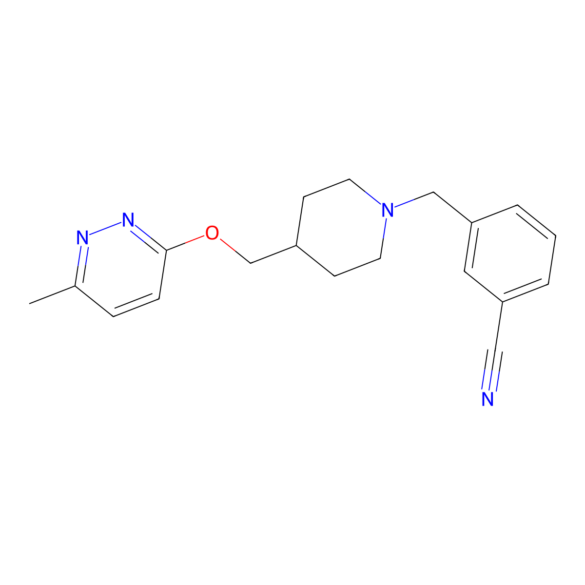 3-[(4-{[(6-Methylpyridazin-3-yl)oxy]methyl}piperidin-1-yl)methyl]benzonitrile molecular structure, CAS 2742053-81-0