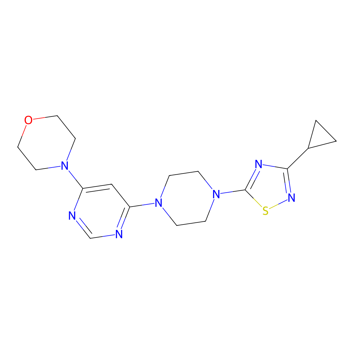 4-{6-[4-(3-Cyclopropyl-1,2,4-thiadiazol-5-yl)piperazin-1-yl]pyrimidin-4-yl}morpholine molecular structure, CAS 2742053-82-1