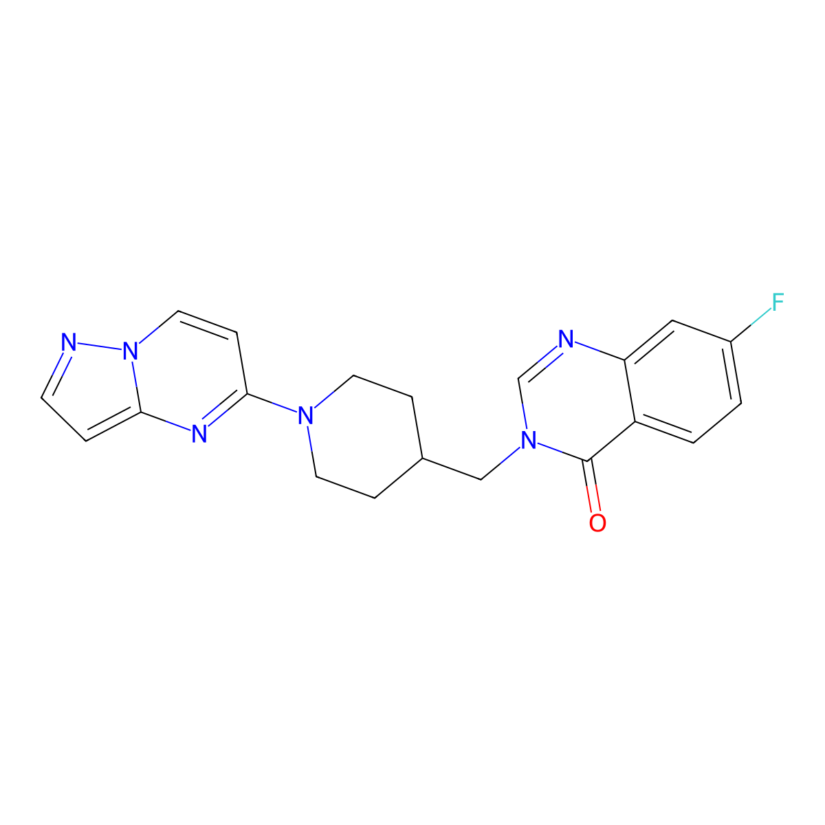 7-Fluoro-3-[(1-{pyrazolo[1,5-a]pyrimidin-5-yl}piperidin-4-yl)methyl]-3,4-dihydroquinazolin-4-one molecular structure, CAS 2742053-84-3