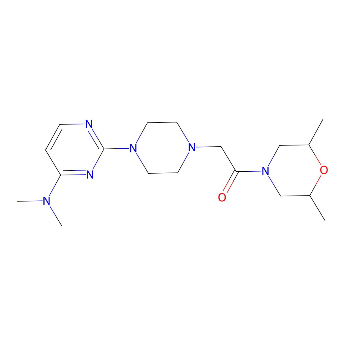 2-{4-[4-(Dimethylamino)pyrimidin-2-yl]piperazin-1-yl}-1-(2,6-dimethylmorpholin-4-yl)ethan-1-one molecular structure, CAS 2742053-88-7