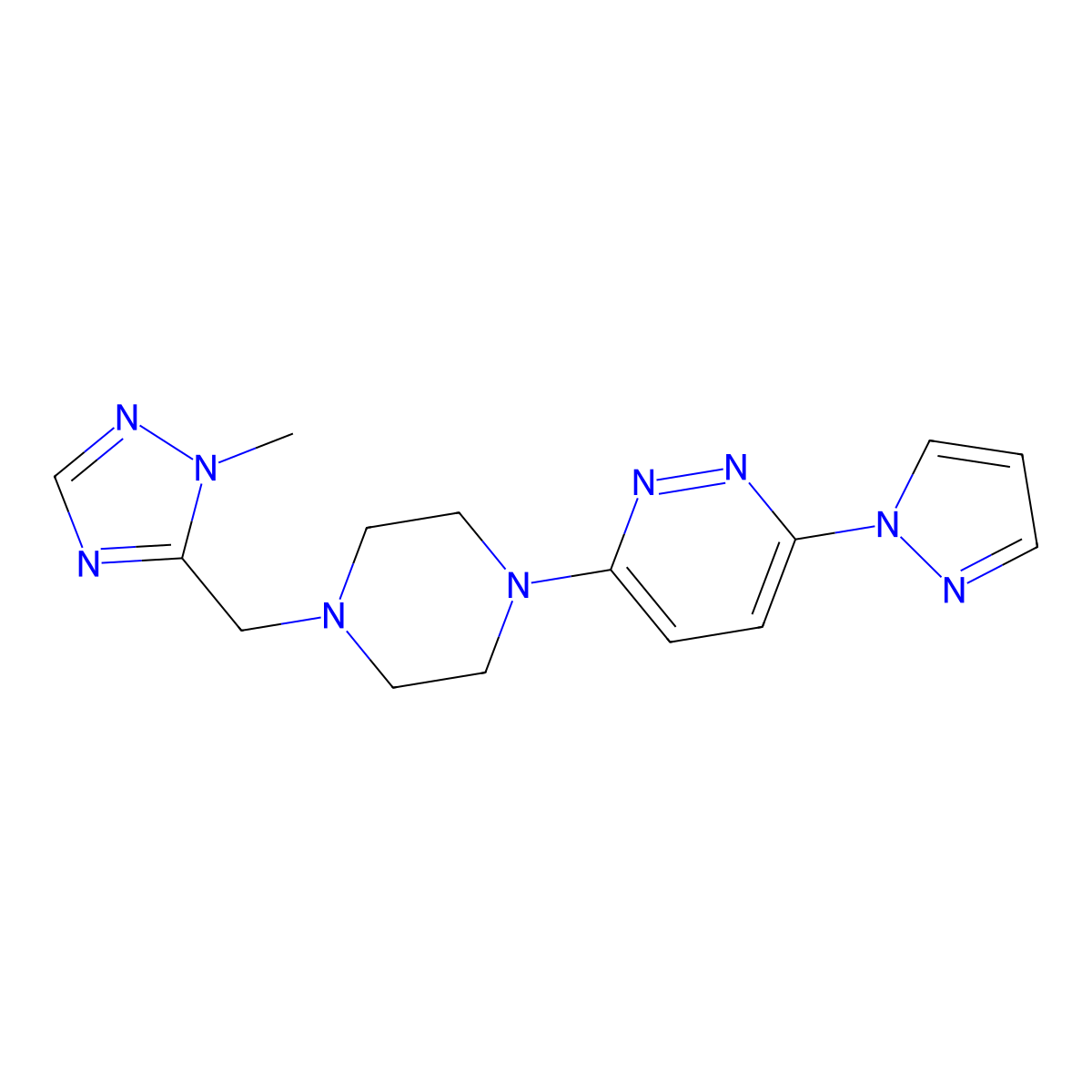 3-{4-[(1-methyl-1H-1,2,4-triazol-5-yl)methyl]piperazin-1-yl}-6-(1H-pyrazol-1-yl)pyridazine molecular structure, CAS 2742053-92-3
