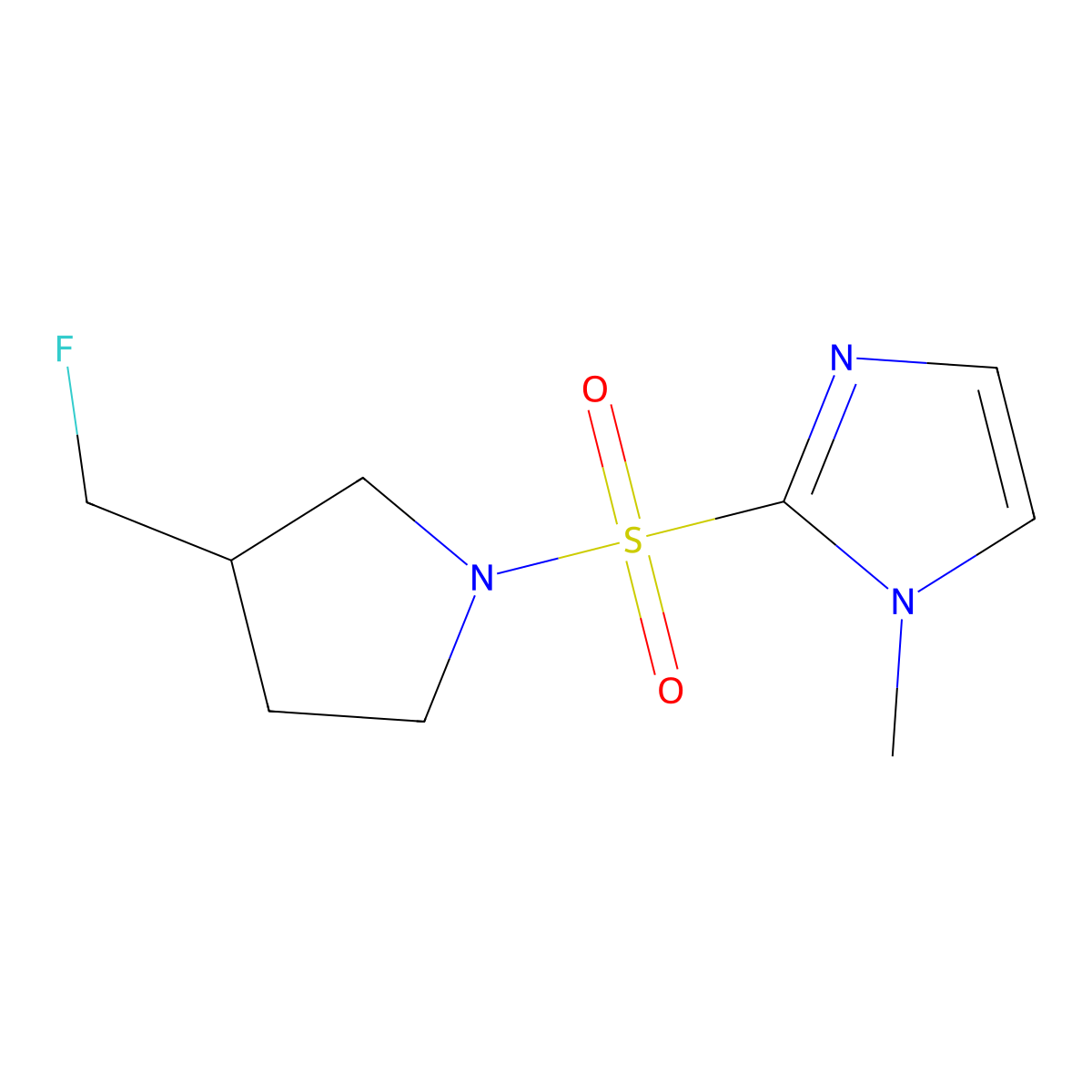 2-{[3-(fluoromethyl)pyrrolidin-1-yl]sulfonyl}-1-methyl-1H-imidazole molecular structure, CAS 2742053-93-4