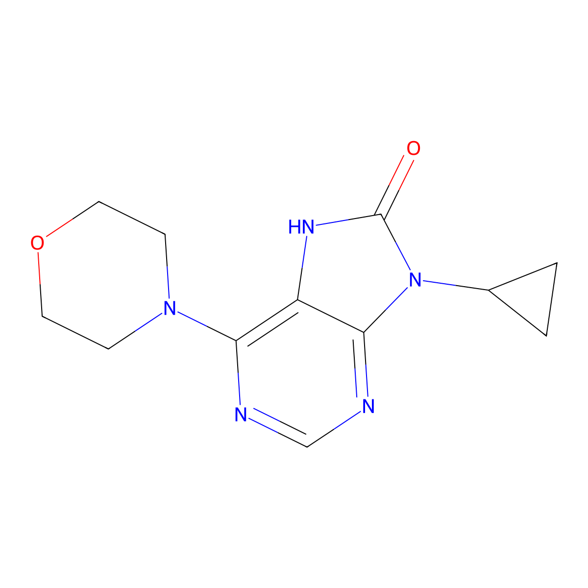 9-cyclopropyl-6-(morpholin-4-yl)-8,9-dihydro-7H-purin-8-one molecular structure, CAS 2742053-97-8