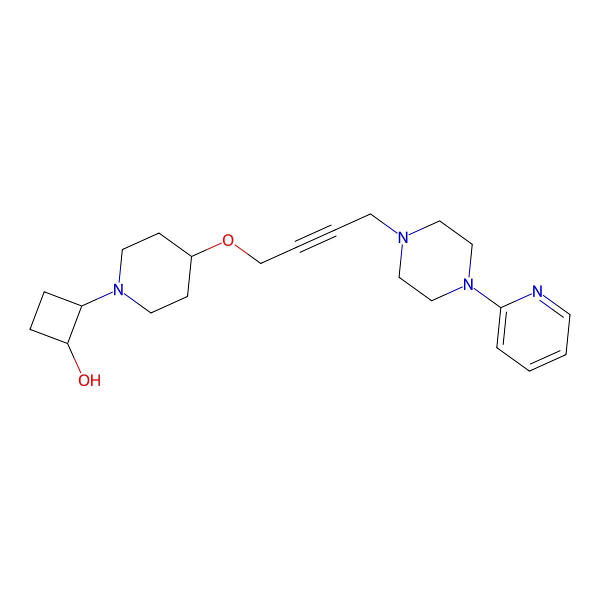 2-[4-({4-[4-(Pyridin-2-yl)piperazin-1-yl]but-2-yn-1-yl}oxy)piperidin-1-yl]cyclobutan-1-ol molecular structure, CAS 2742054-03-9