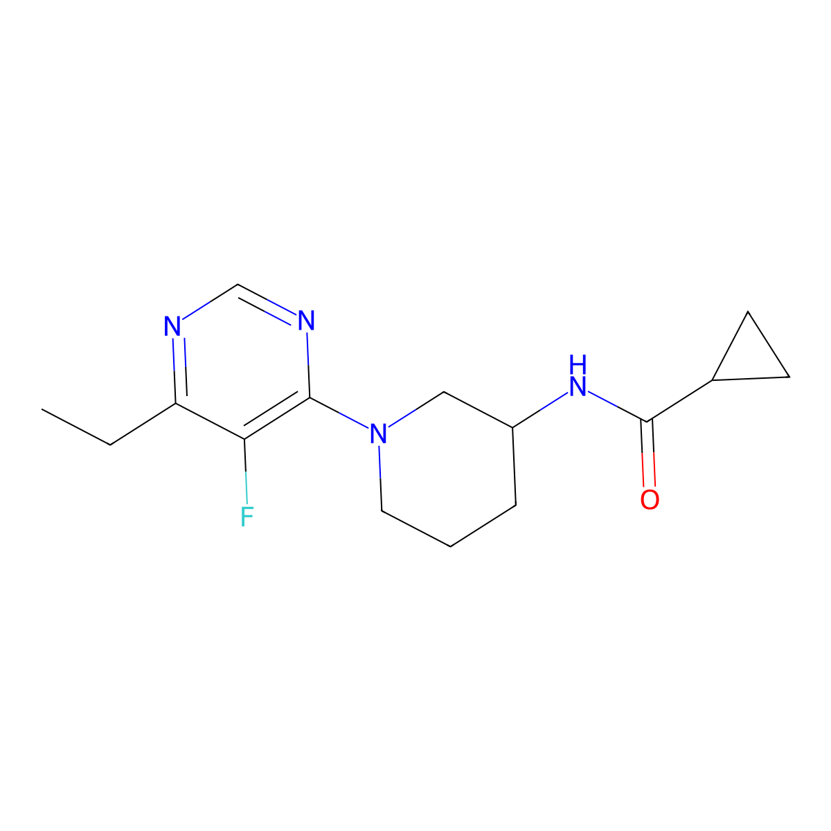 N-[1-(6-ethyl-5-fluoropyrimidin-4-yl)piperidin-3-yl]cyclopropanecarboxamide molecular structure, CAS 2742054-04-0