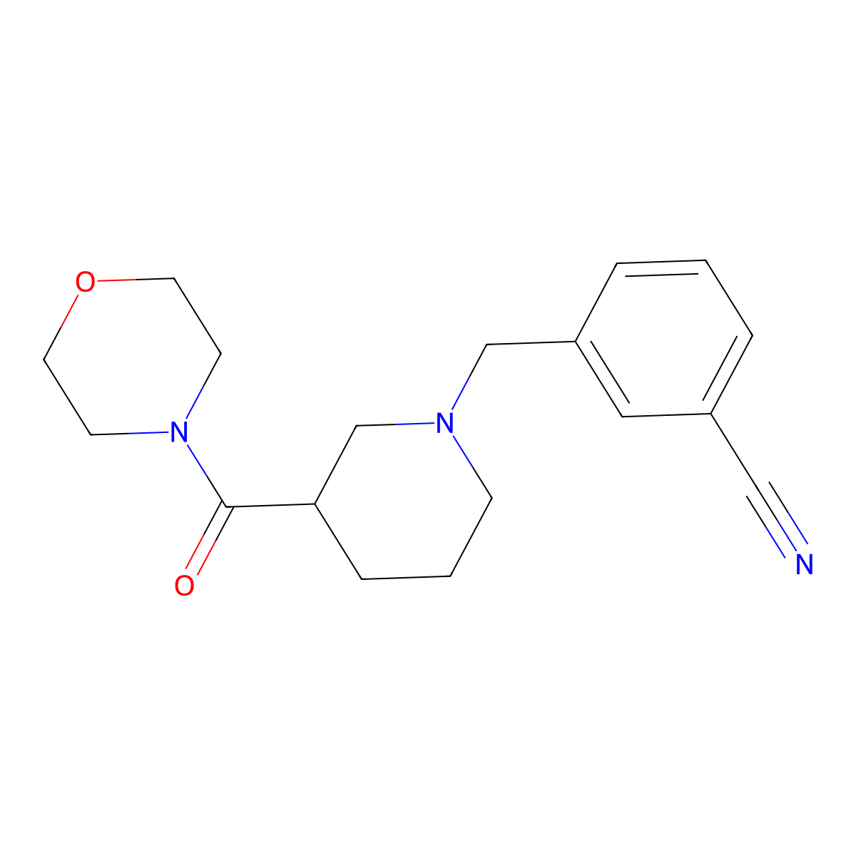 3-{[3-(Morpholine-4-carbonyl)piperidin-1-yl]methyl}benzonitrile molecular structure, CAS 2742054-11-9