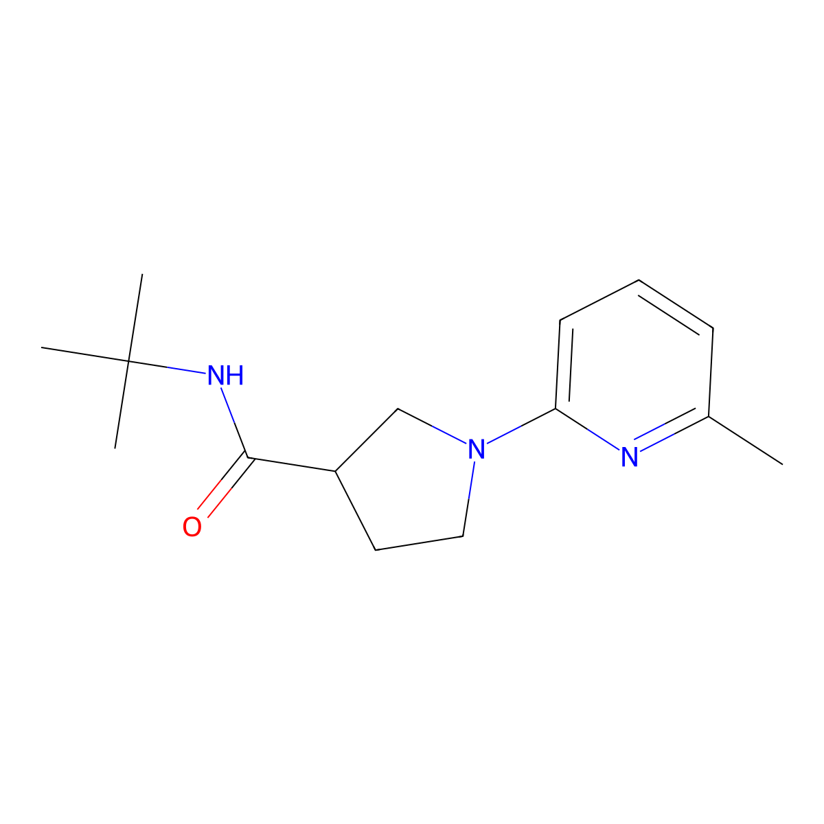 N-tert-butyl-1-(6-methylpyridin-2-yl)pyrrolidine-3-carboxamide molecular structure, CAS 2742054-17-5