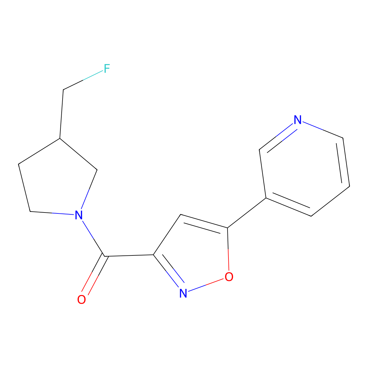 3-{3-[3-(Fluoromethyl)pyrrolidine-1-carbonyl]-1,2-oxazol-5-yl}pyridine molecular structure, CAS 2742054-18-6