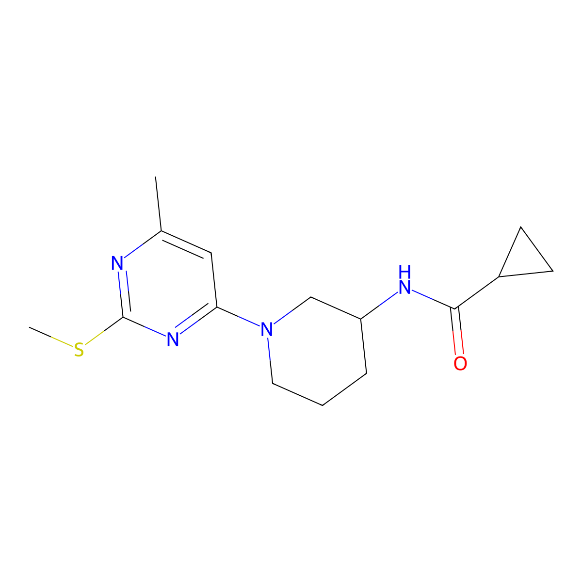 N-{1-[6-methyl-2-(methylsulfanyl)pyrimidin-4-yl]piperidin-3-yl}cyclopropanecarboxamide molecular structure, CAS 2742054-22-2