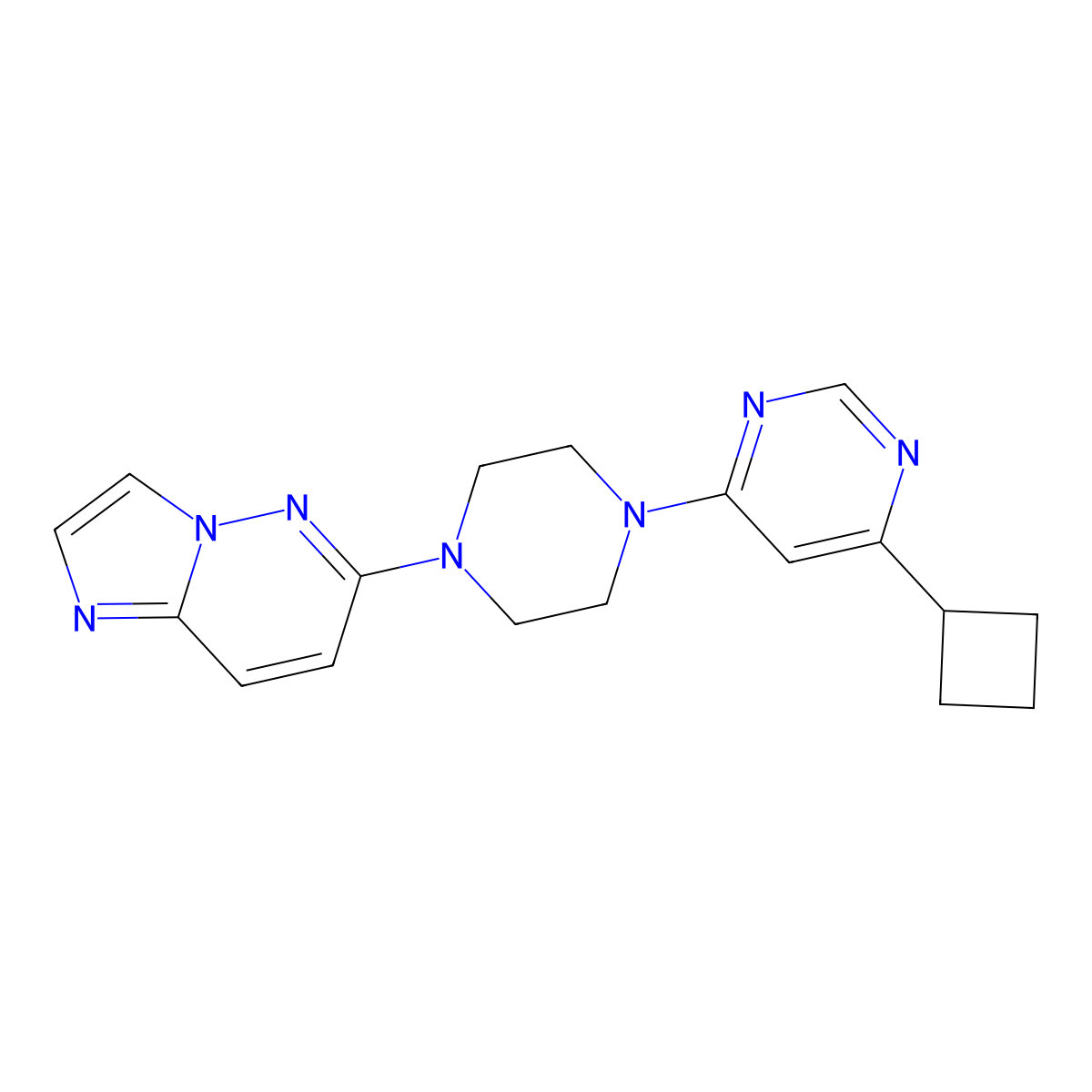 4-Cyclobutyl-6-(4-{imidazo[1,2-b]pyridazin-6-yl}piperazin-1-yl)pyrimidine molecular structure, CAS 2742054-24-4