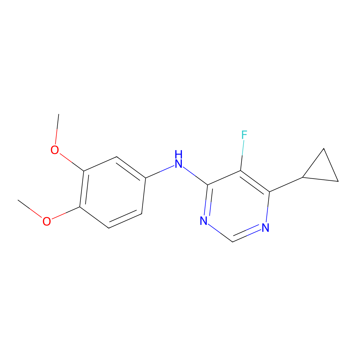 6-cyclopropyl-N-(3,4-dimethoxyphenyl)-5-fluoropyrimidin-4-amine molecular structure, CAS 2742054-26-6