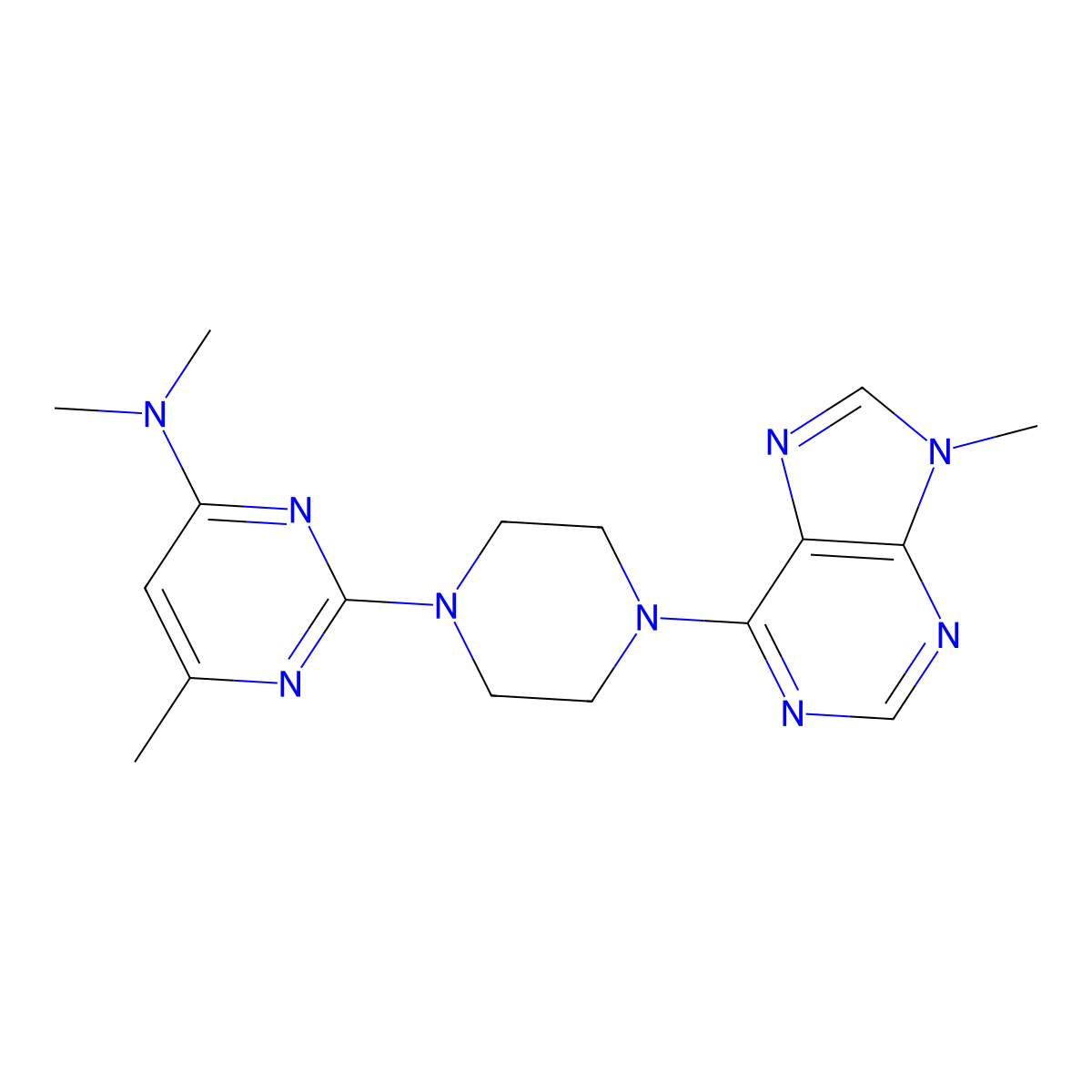 N,N,6-trimethyl-2-[4-(9-methyl-9H-purin-6-yl)piperazin-1-yl]pyrimidin-4-amine molecular structure, CAS 2742054-27-7