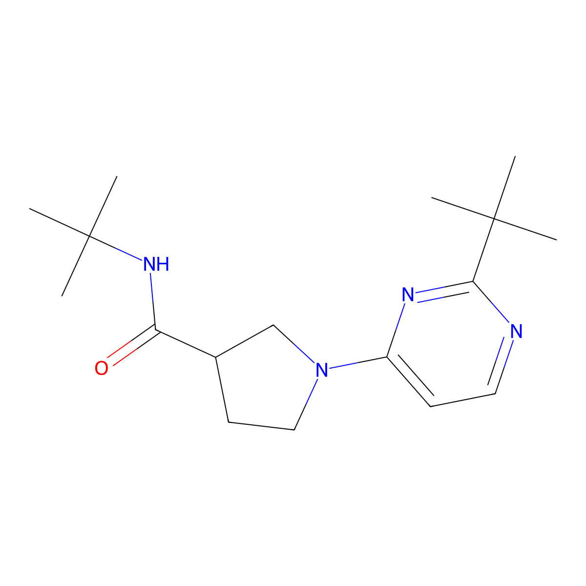 N-tert-butyl-1-(2-tert-butylpyrimidin-4-yl)pyrrolidine-3-carboxamide molecular structure, CAS 2742054-31-3