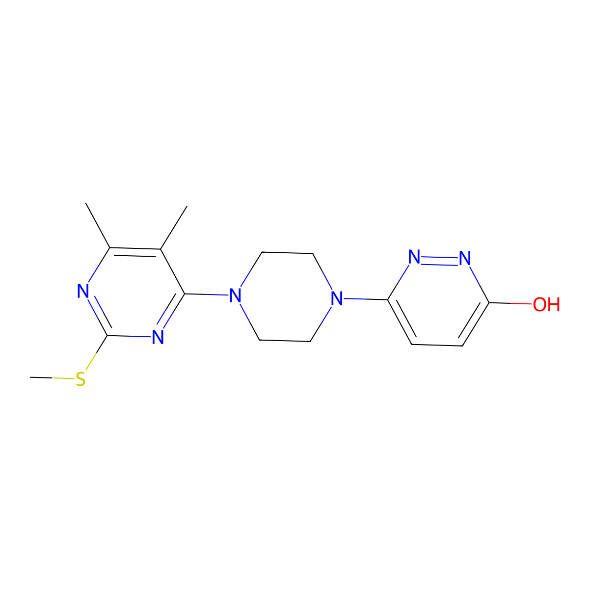 6-{4-[5,6-Dimethyl-2-(methylsulfanyl)pyrimidin-4-yl]piperazin-1-yl}pyridazin-3-ol molecular structure, CAS 2742054-32-4