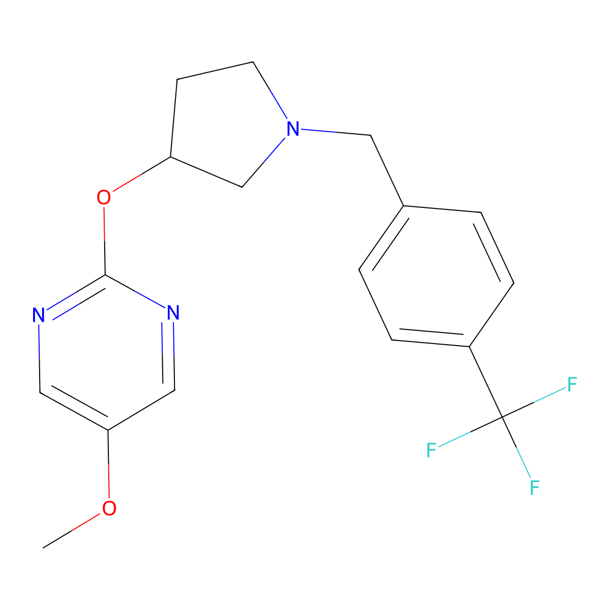 5-Methoxy-2-[(1-{[4-(trifluoromethyl)phenyl]methyl}pyrrolidin-3-yl)oxy]pyrimidine molecular structure, CAS 2742054-33-5