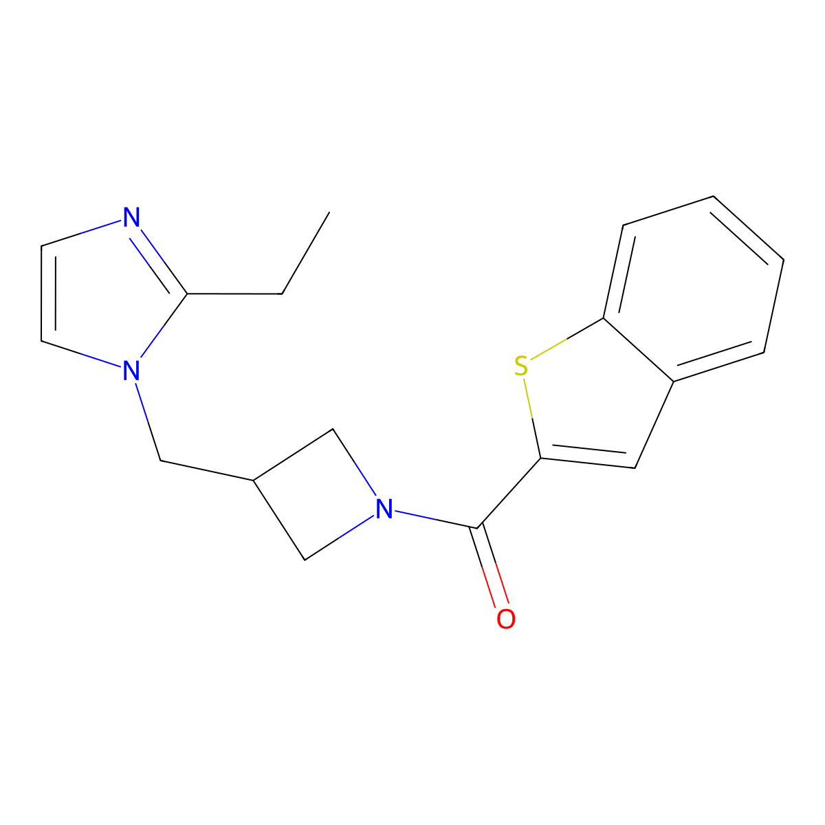 1-{[1-(1-benzothiophene-2-carbonyl)azetidin-3-yl]methyl}-2-ethyl-1H-imidazole molecular structure, CAS 2742054-36-8
