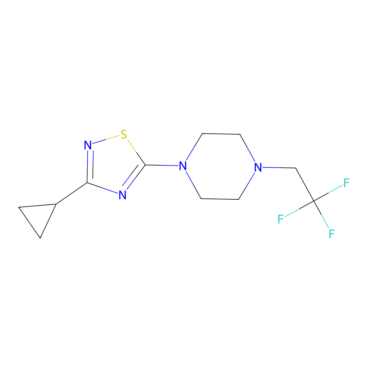 1-(3-Cyclopropyl-1,2,4-thiadiazol-5-yl)-4-(2,2,2-trifluoroethyl)piperazine molecular structure, CAS 2742054-38-0