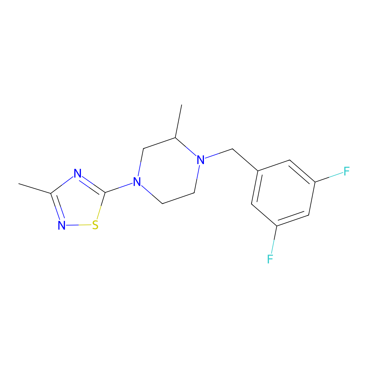 1-[(3,5-Difluorophenyl)methyl]-2-methyl-4-(3-methyl-1,2,4-thiadiazol-5-yl)piperazine molecular structure, CAS 2742054-41-5