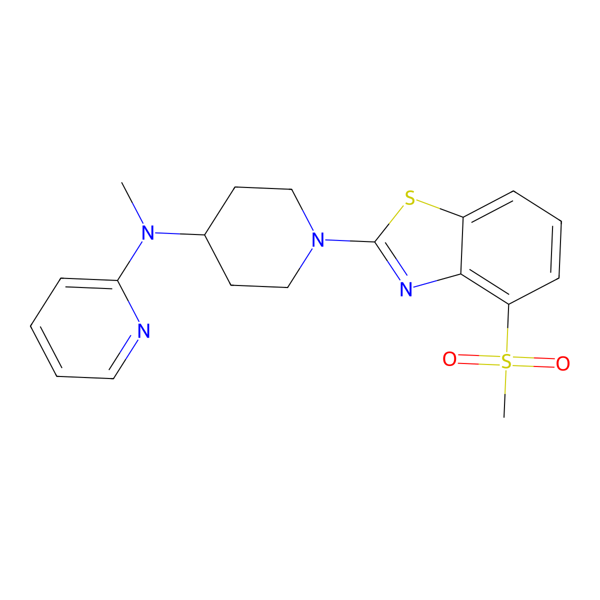 N-[1-(4-methanesulfonyl-1,3-benzothiazol-2-yl)piperidin-4-yl]-N-methylpyridin-2-amine molecular structure, CAS 2742054-42-6