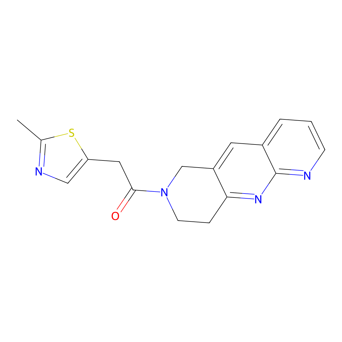 2-(2-methyl-1,3-thiazol-5-yl)-1-{6H,7H,8H,9H-pyrido[2,3-b]1,6-naphthyridin-7-yl}ethan-1-one molecular structure, CAS 2742054-46-0
