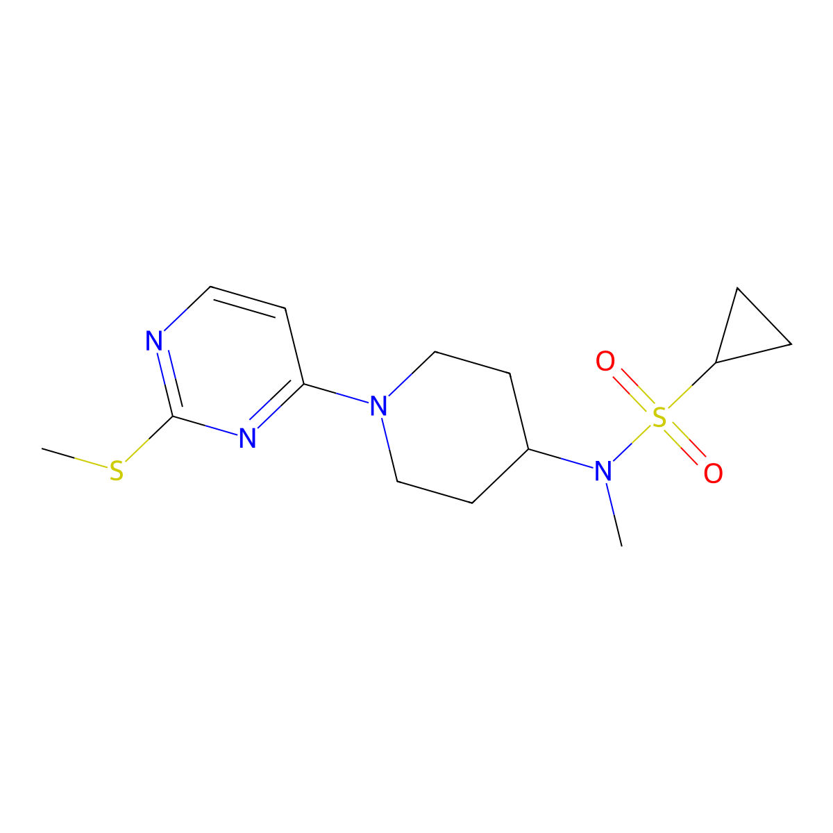N-methyl-N-{1-[2-(methylsulfanyl)pyrimidin-4-yl]piperidin-4-yl}cyclopropanesulfonamide molecular structure, CAS 2742054-51-7