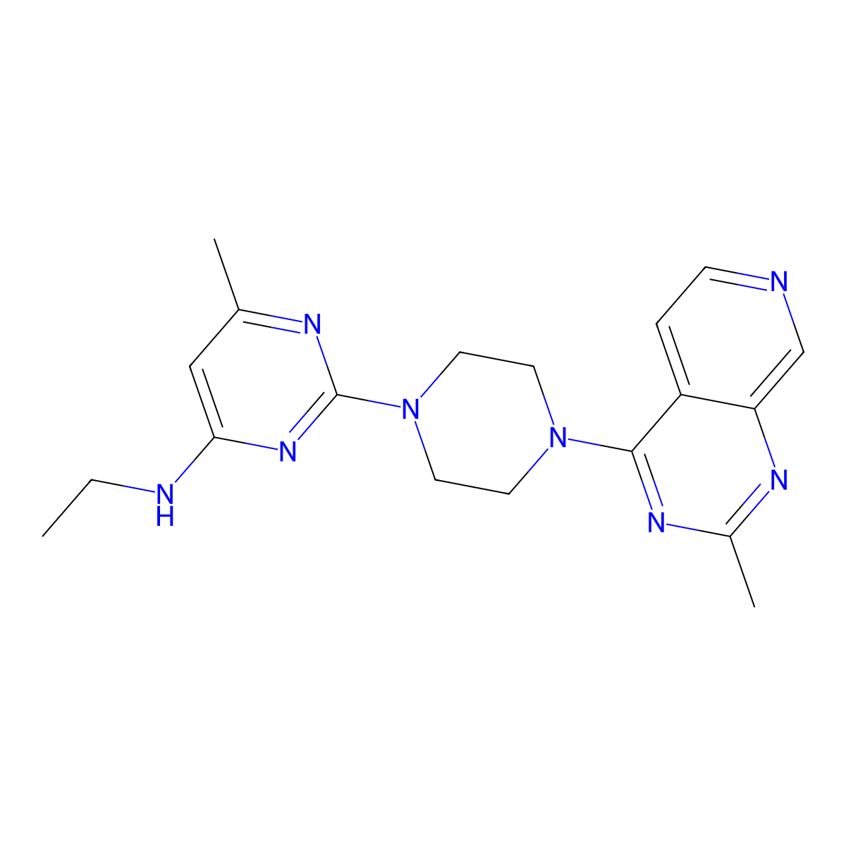 N-ethyl-6-methyl-2-(4-{2-methylpyrido[3,4-d]pyrimidin-4-yl}piperazin-1-yl)pyrimidin-4-amine molecular structure, CAS 2742054-54-0