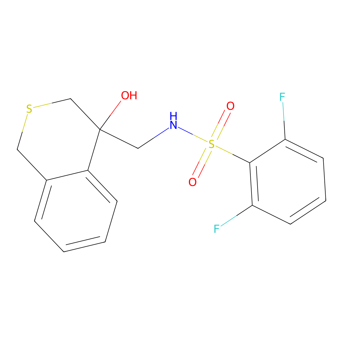 2,6-difluoro-N-[(4-hydroxy-3,4-dihydro-1H-2-benzothiopyran-4-yl)methyl]benzene-1-sulfonamide molecular structure, CAS 2742054-56-2