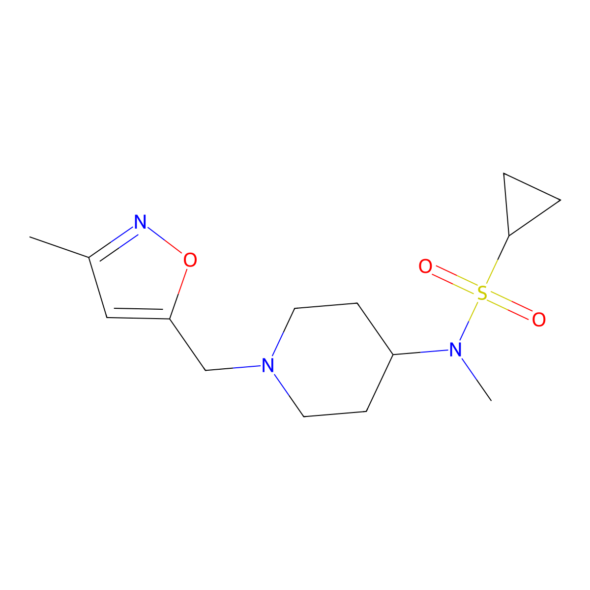N-methyl-N-{1-[(3-methyl-1,2-oxazol-5-yl)methyl]piperidin-4-yl}cyclopropanesulfonamide molecular structure, CAS 2742054-57-3