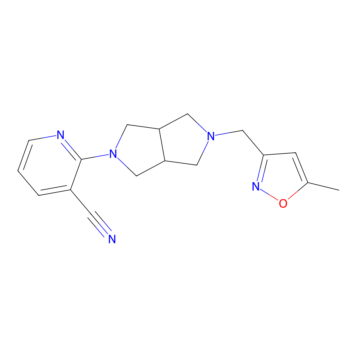 2-{5-[(5-Methyl-1,2-oxazol-3-yl)methyl]-octahydropyrrolo[3,4-c]pyrrol-2-yl}pyridine-3-carbonitrile molecular structure, CAS 2742054-67-5