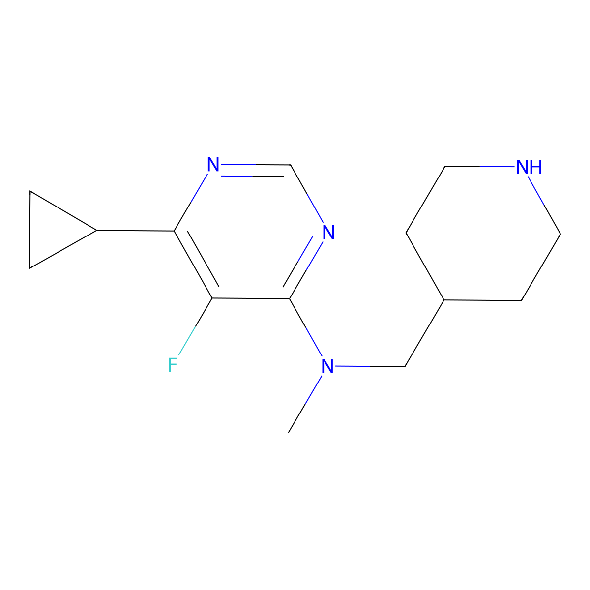 6-cyclopropyl-5-fluoro-N-methyl-N-[(piperidin-4-yl)methyl]pyrimidin-4-amine molecular structure, CAS 2742054-68-6