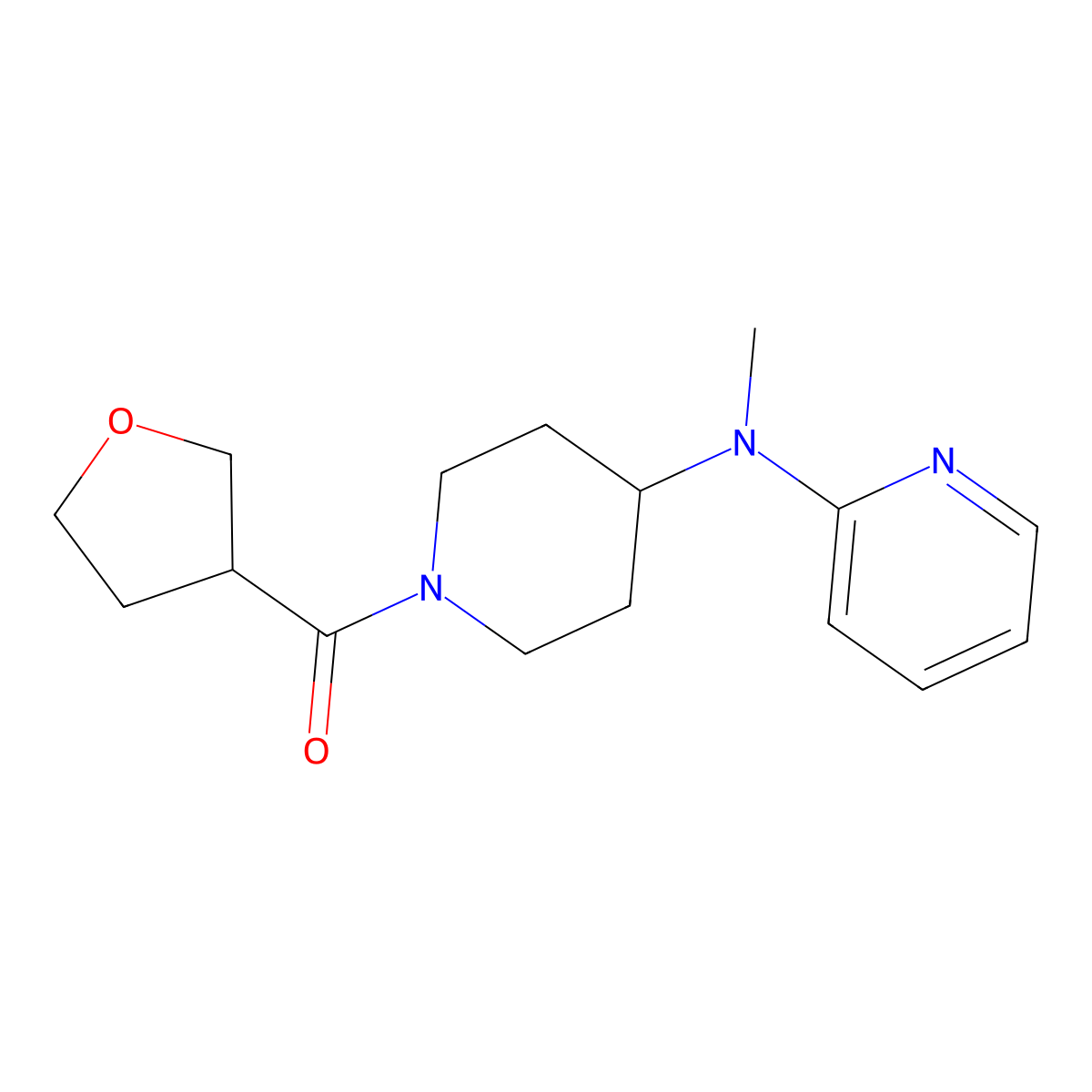N-methyl-N-[1-(oxolane-3-carbonyl)piperidin-4-yl]pyridin-2-amine molecular structure, CAS 2742054-70-0