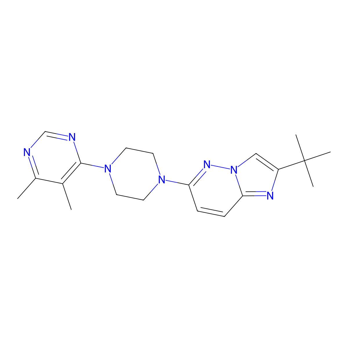 4-(4-{2-Tert-butylimidazo[1,2-b]pyridazin-6-yl}piperazin-1-yl)-5,6-dimethylpyrimidine molecular structure, CAS 2742054-72-2