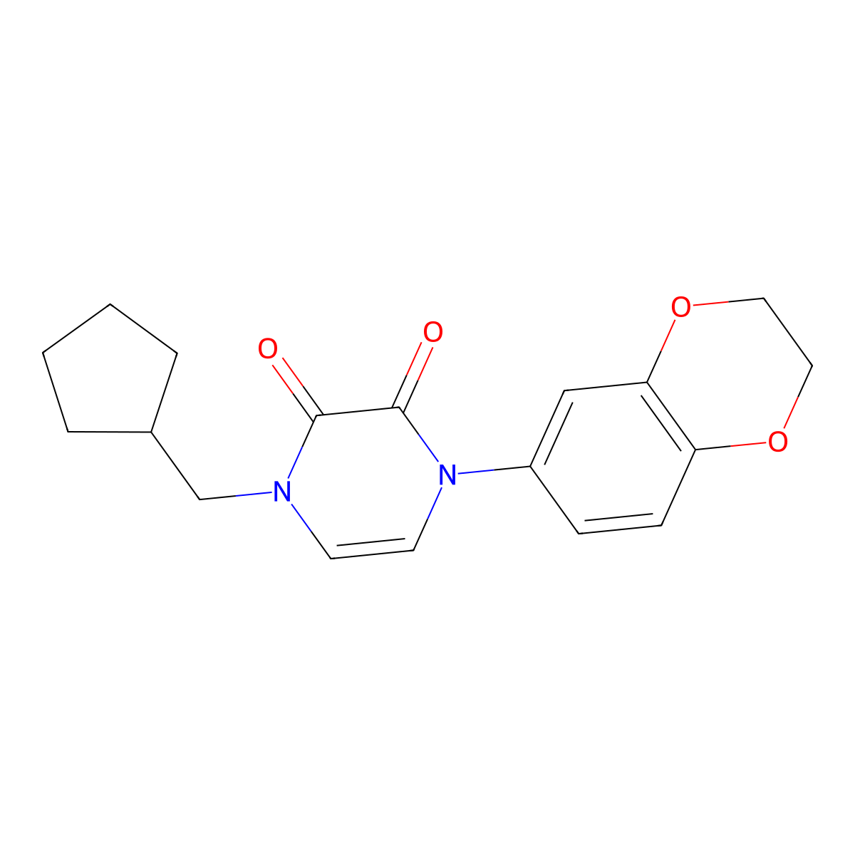 1-(Cyclopentylmethyl)-4-(2,3-dihydro-1,4-benzodioxin-6-yl)-1,2,3,4-tetrahydropyrazine-2,3-dione molecular structure, CAS 2742054-75-5