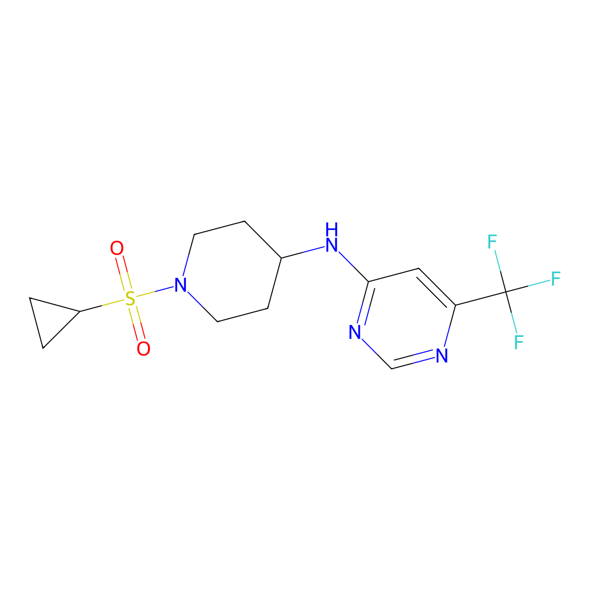 N-[1-(cyclopropanesulfonyl)piperidin-4-yl]-6-(trifluoromethyl)pyrimidin-4-amine molecular structure, CAS 2742054-77-7