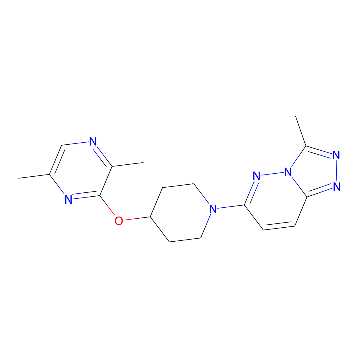2,5-Dimethyl-3-[(1-{3-methyl-[1,2,4]triazolo[4,3-b]pyridazin-6-yl}piperidin-4-yl)oxy]pyrazine molecular structure, CAS 2742054-84-6