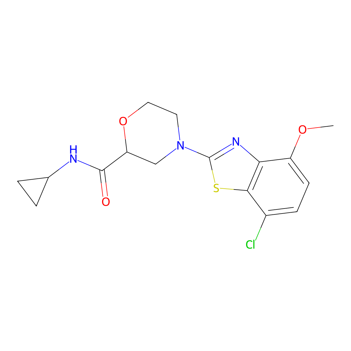 4-(7-chloro-4-methoxy-1,3-benzothiazol-2-yl)-N-cyclopropylmorpholine-2-carboxamide molecular structure, CAS 2742054-92-6