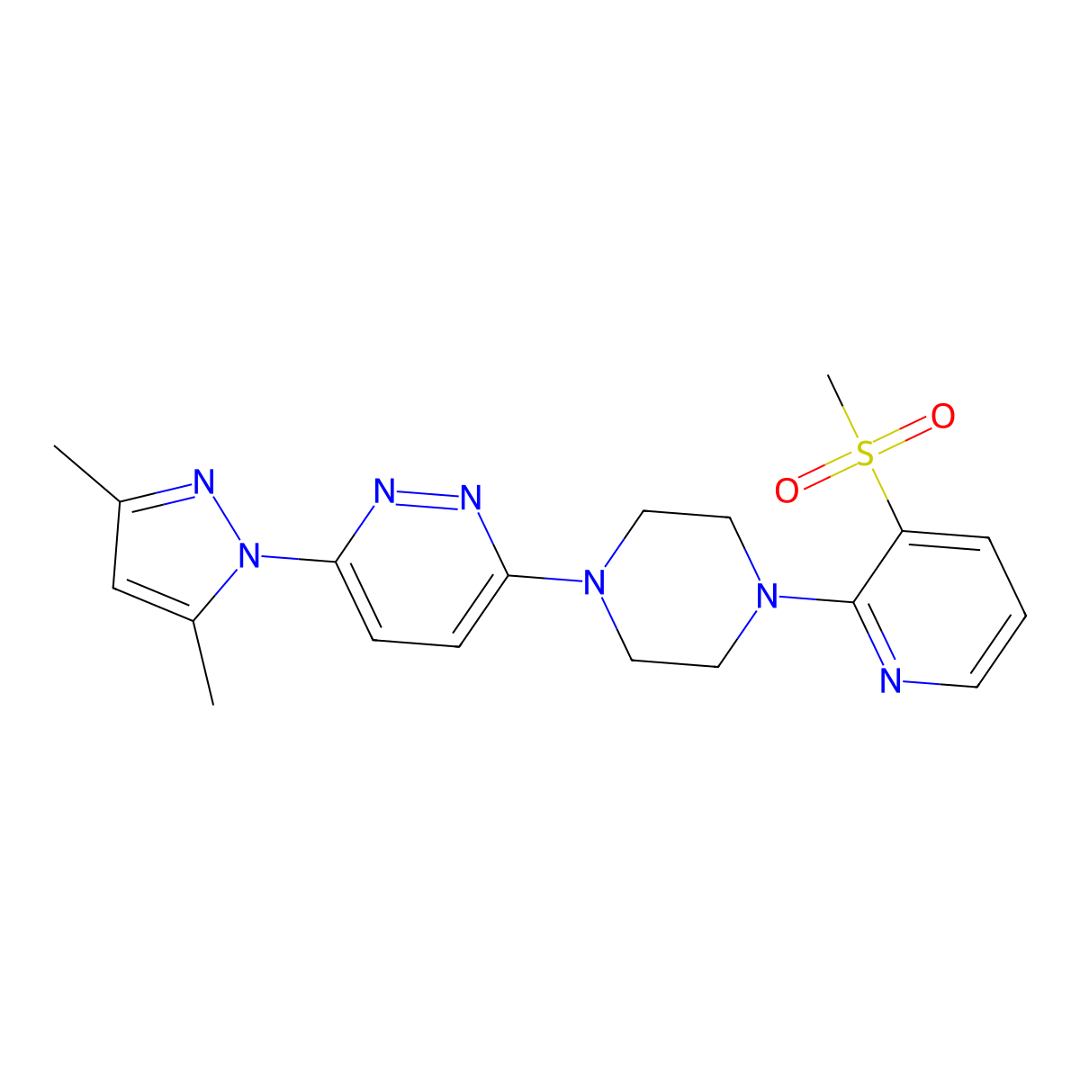 3-(3,5-dimethyl-1H-pyrazol-1-yl)-6-[4-(3-methanesulfonylpyridin-2-yl)piperazin-1-yl]pyridazine molecular structure, CAS 2742054-93-7