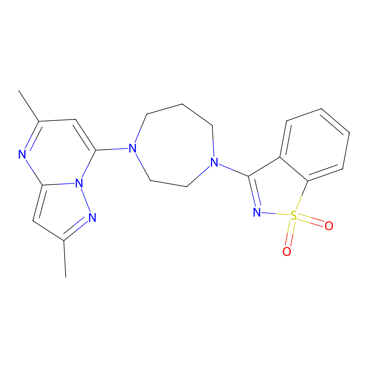 3-[4-(2,5-Dimethylpyrazolo[1,5-a]pyrimidin-7-yl)-1,4-diazepan-1-yl]-1,2-benzothiazole 1,1-dioxide molecular structure, CAS 2742055-00-9