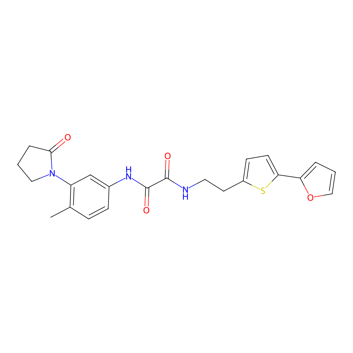 N-{2-[5-(furan-2-yl)thiophen-2-yl]ethyl}-N'-[4-methyl-3-(2-oxopyrrolidin-1-yl)phenyl]ethanediamide molecular structure, CAS 2742055-01-0