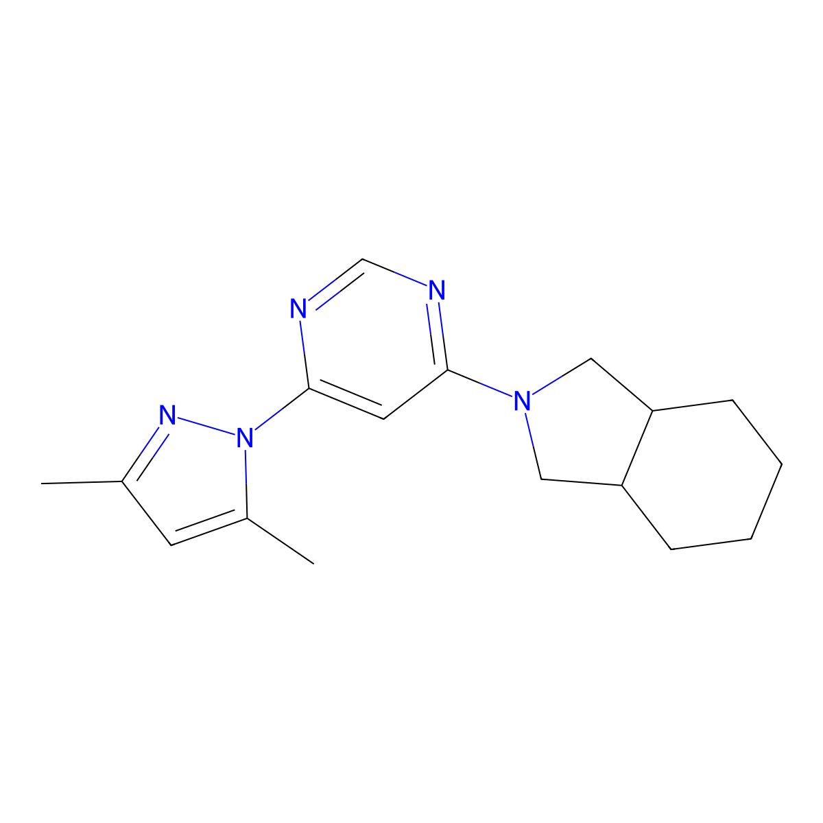 2-[6-(3,5-dimethyl-1H-pyrazol-1-yl)pyrimidin-4-yl]-octahydro-1H-isoindole molecular structure, CAS 2742055-09-8