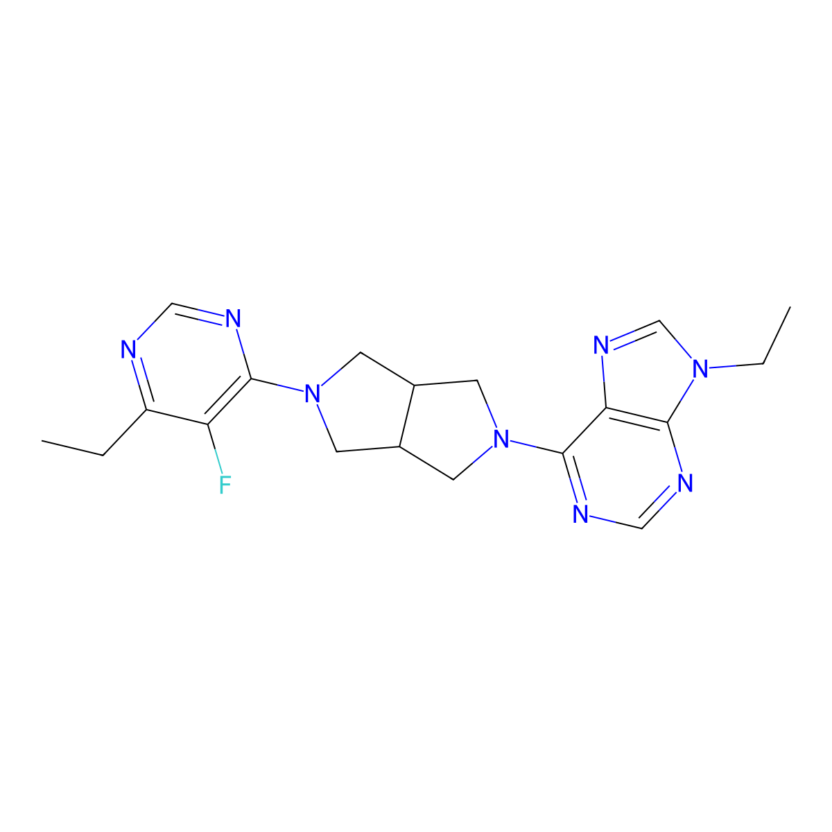 9-ethyl-6-[5-(6-ethyl-5-fluoropyrimidin-4-yl)-octahydropyrrolo[3,4-c]pyrrol-2-yl]-9H-purine molecular structure, CAS 2742055-11-2
