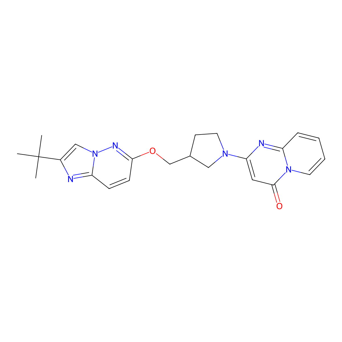 2-{3-[({2-tert-butylimidazo[1,2-b]pyridazin-6-yl}oxy)methyl]pyrrolidin-1-yl}-4H-pyrido[1,2-a]pyrimidin-4-one molecular structure, CAS 2742055-13-4