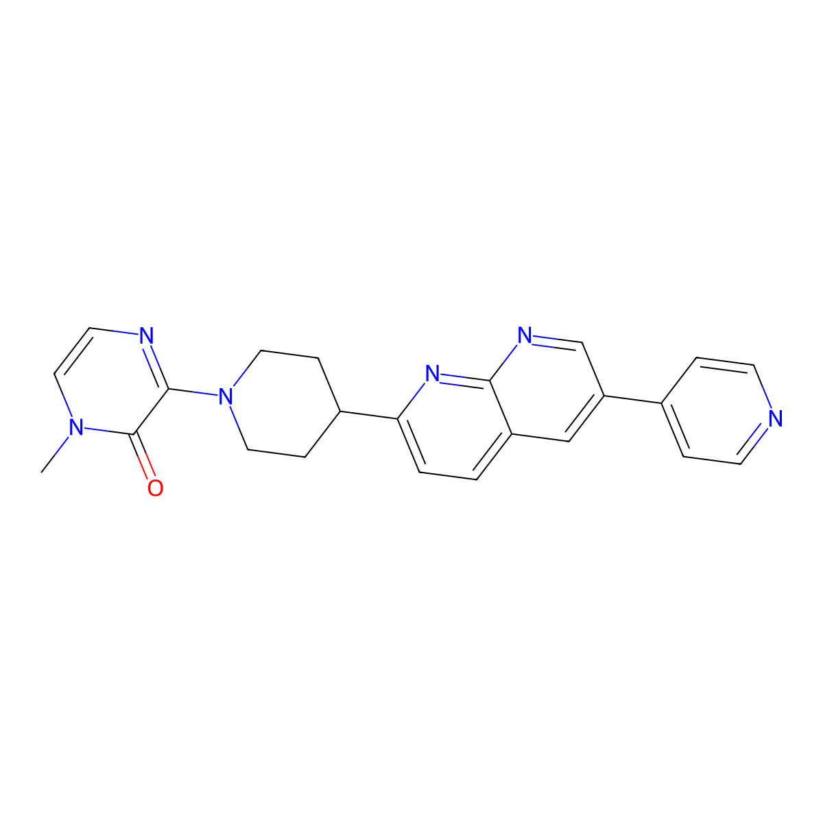 1-Methyl-3-{4-[6-(pyridin-4-yl)-1,8-naphthyridin-2-yl]piperidin-1-yl}-1,2-dihydropyrazin-2-one molecular structure, CAS 2742055-21-4