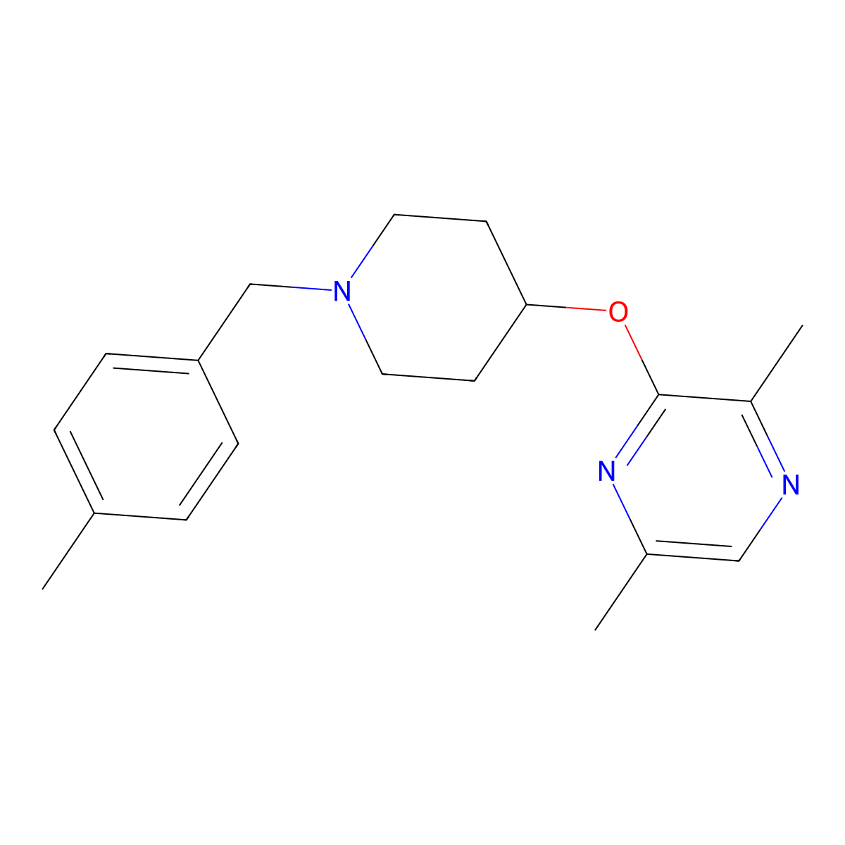 2,5-Dimethyl-3-({1-[(4-methylphenyl)methyl]piperidin-4-yl}oxy)pyrazine molecular structure, CAS 2742055-22-5
