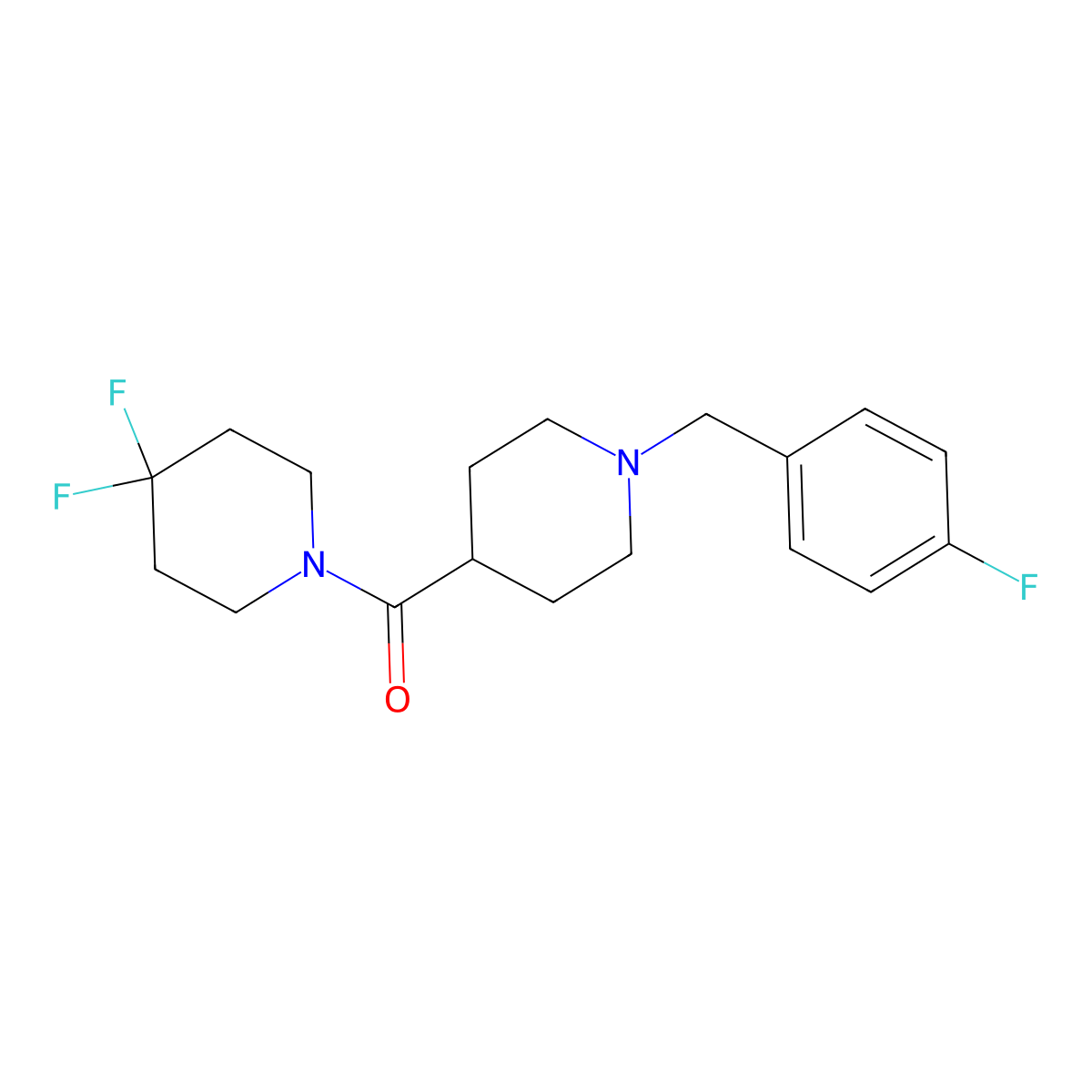 4,4-Difluoro-1-{1-[(4-fluorophenyl)methyl]piperidine-4-carbonyl}piperidine molecular structure, CAS 2742055-28-1