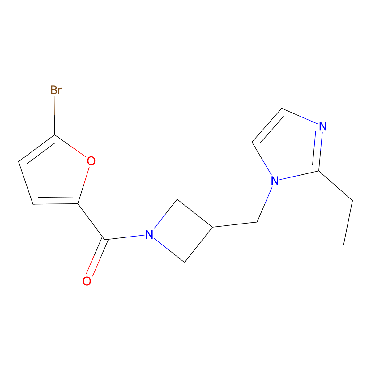 1-{[1-(5-bromofuran-2-carbonyl)azetidin-3-yl]methyl}-2-ethyl-1H-imidazole molecular structure, CAS 2742055-34-9