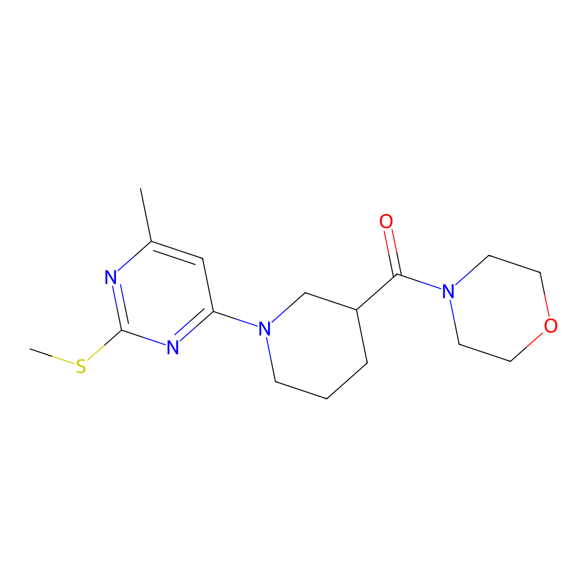 4-{1-[6-Methyl-2-(methylsulfanyl)pyrimidin-4-yl]piperidine-3-carbonyl}morpholine molecular structure, CAS 2742055-35-0