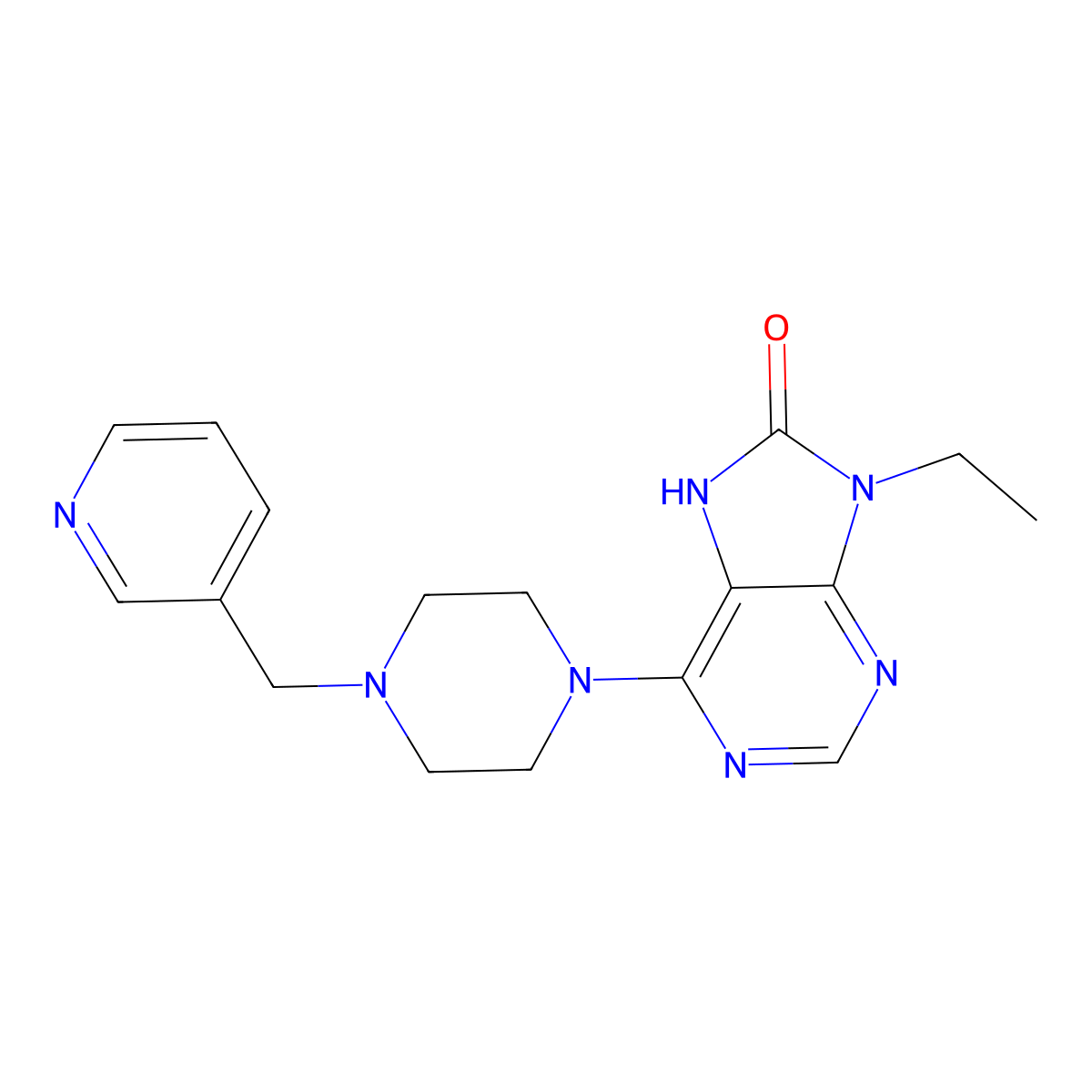 9-ethyl-6-{4-[(pyridin-3-yl)methyl]piperazin-1-yl}-8,9-dihydro-7H-purin-8-one molecular structure, CAS 2742055-38-3