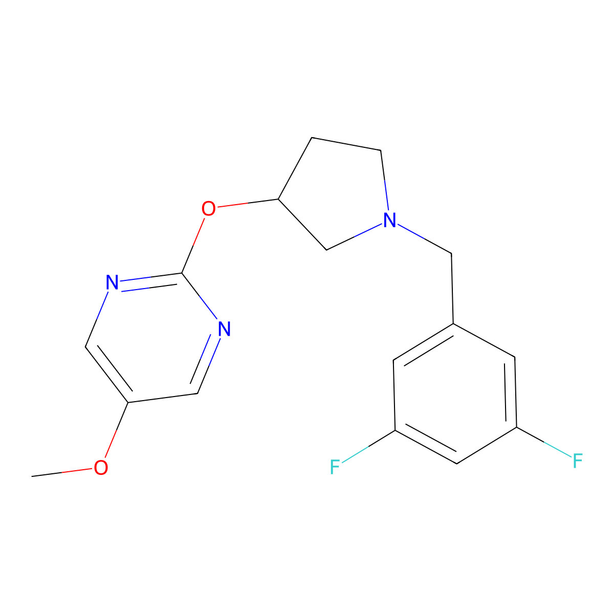 2-({1-[(3,5-Difluorophenyl)methyl]pyrrolidin-3-yl}oxy)-5-methoxypyrimidine molecular structure, CAS 2742055-40-7