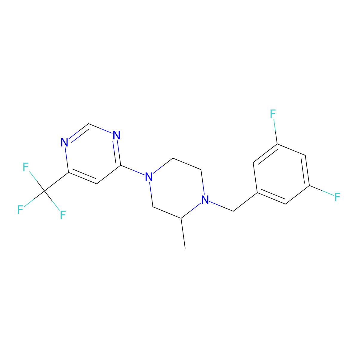 4-{4-[(3,5-Difluorophenyl)methyl]-3-methylpiperazin-1-yl}-6-(trifluoromethyl)pyrimidine molecular structure, CAS 2742055-42-9